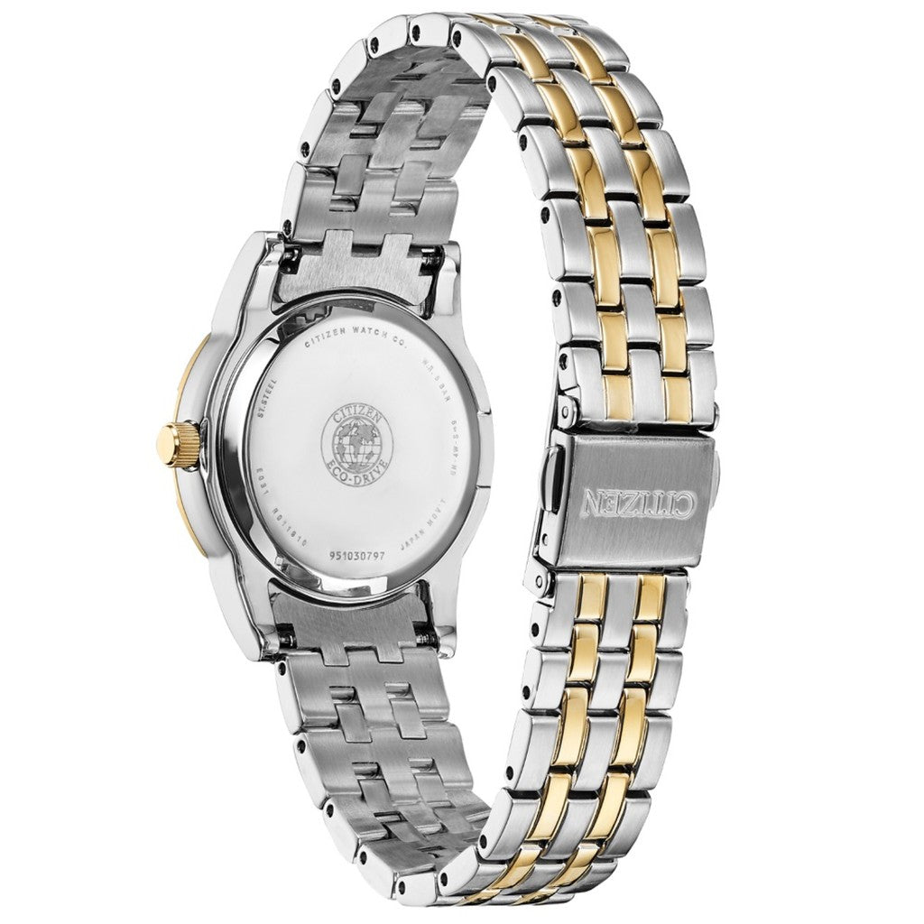 Citizen Eco-Drive Gold Silver Stainless Steel Mother Of Pearl Ladies Watch EM0774-51D Citizen